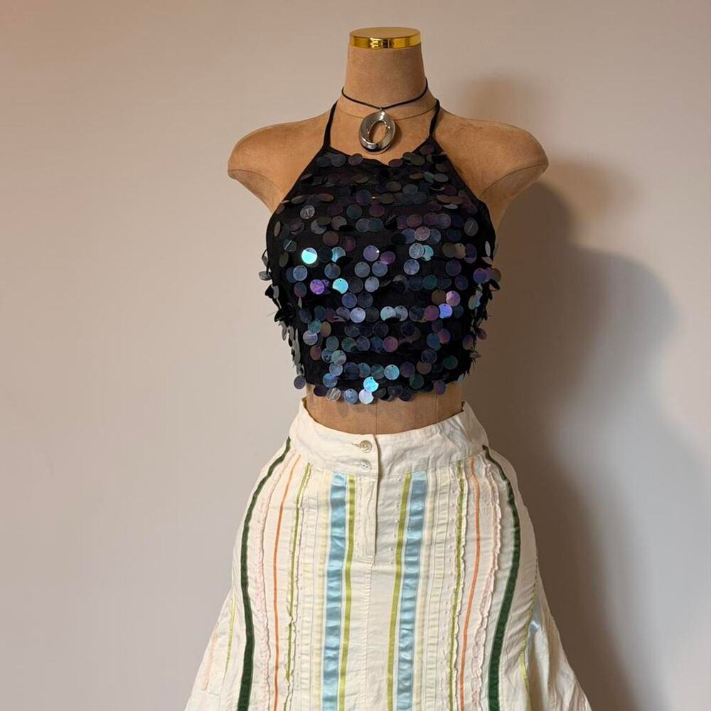 Black sequin halter top with